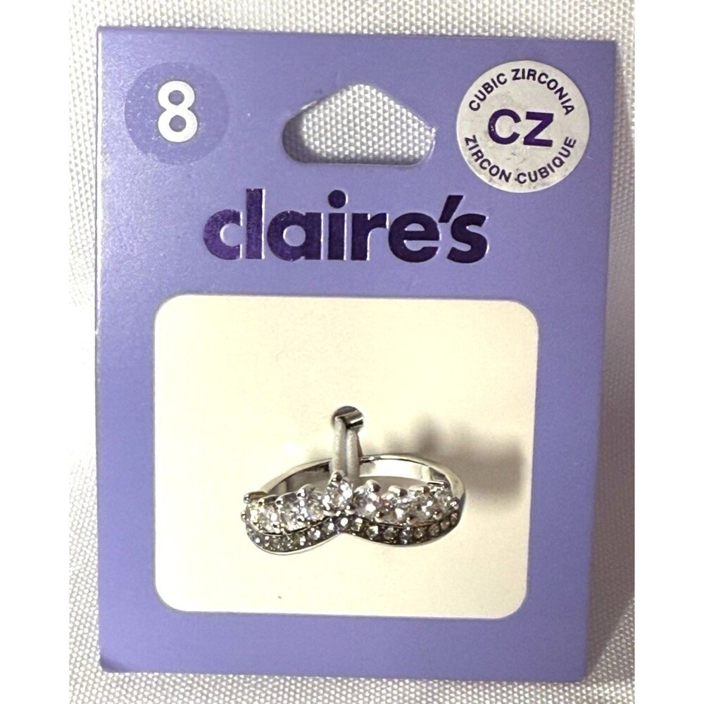 Claire's Cubic Zirconia Silver-Tone Crown Ring NWT Sz 8